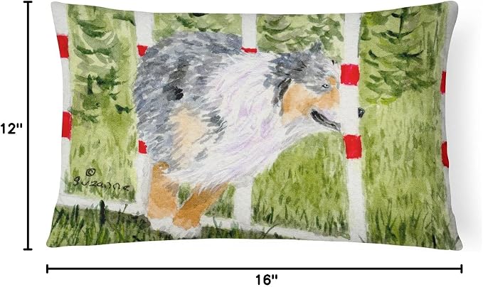Caroline's Treasures SS8885PW1216 Australian Shepherd Canvas Fabric Decorative Pillow Machine Washable, Indoor Outdoor Decorative Pillow for Couch, Bed or Patio, 12HX16W