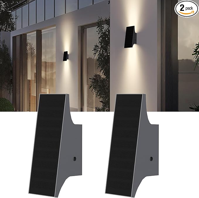 Solar Lights Outdoor Up and Down, 2pcs Solar Wall Lights Outdoor | 4-Level Brightness, Dusk to Dawn, 3000K 700LM Solar Sconce Lights Outdoor, IP65 Waterproof, for Yard Patio Garage Porch Decor