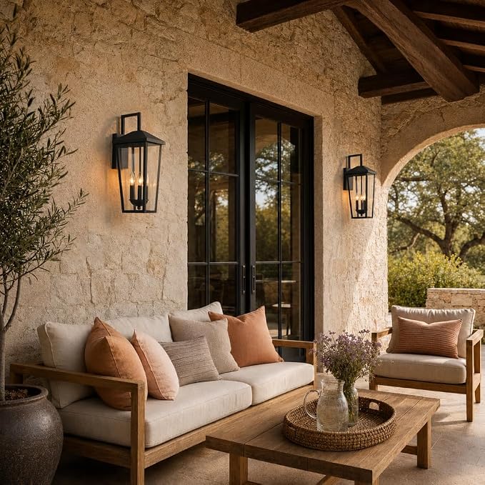 Outdoor Wall Lights Exterior Porch Sconces | Black, 22.5” Patio Wall Lighting Fixtures, Clear Glass,E12,Water Proof, for House,Yard,1 Pack