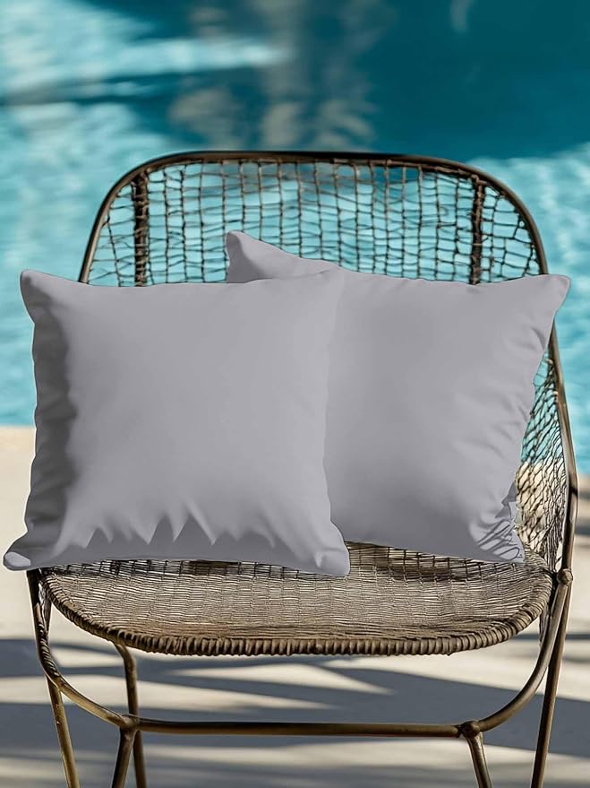 Vandarllin Waterproof Outdoor Pillow Set of 2 Solid Color Decorative Throw Pillows Cover & Insert 18x18 Inch Pillowcase Grey Square Pillows for Couch Sofa Bed Patio Furniture Indoor Outdoor