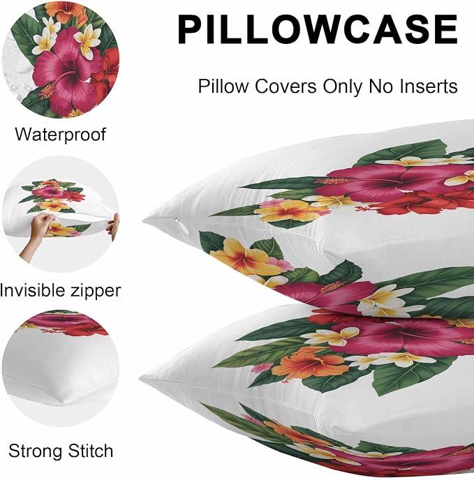 Pink Red Yellow Hibiscus Outdoor Pillow Covers 20x20 Inch Throw Pillow Covers Set of 2 Waterproof Decorative Pillow Cases Farmhouse Tropical Floral Cushion Covers for Patio Furniture Garden Couch Sofa