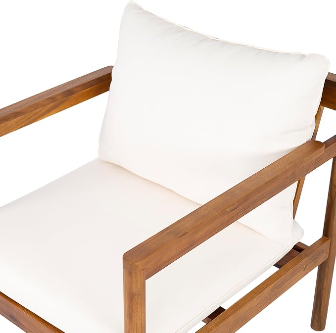 Christopher Knight Home Vorms 5-Piece Acacia Wood Patio Furniture Set with Rope Backrest, Patio Conversation Chat Set for Backyard Balcony, Outdoor 7-Seater Seating Group with Coffee Table, Teak+Cream