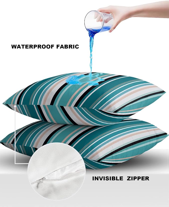 Outdoor Waterproof Pillow Covers for Patio Furniture Simple Stripe Decorative Throw Pillow Cover Geometric Pattern Pillowcases Set of 2 Cushion Case for Sofa Couch Chair Home Decor 24x24 inch