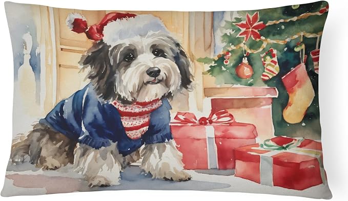 Caroline's Treasures DAC2674PW1216 Havanese Cozy Christmas Throw Pillow Machine Washable, Indoor Outdoor Decorative Pillow for Couch, Bed or Patio, 12HX16W