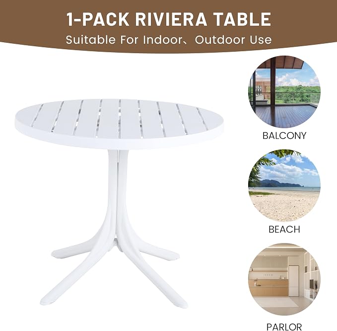 LUMISOL 5 Piece Outdoor Dining Table Set, All Weather Round Table and Chairs Set with Striped Color Block Chairs and Sturdy Metal Legs for Garden, Backyard, Poolside, Beige+Orange+White