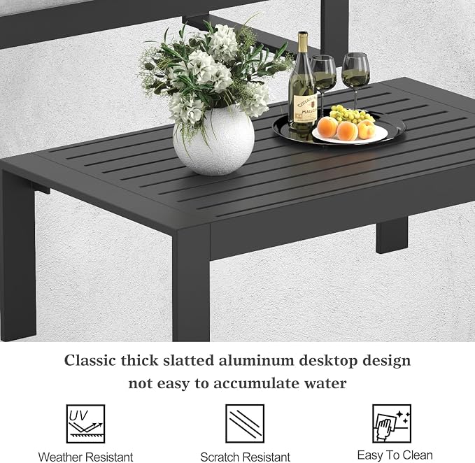 Outdoor Aluminum Furniture Set - 4 Pieces Modern Patio Conversation Sets Metal Sectional Sofa with Coffee Table