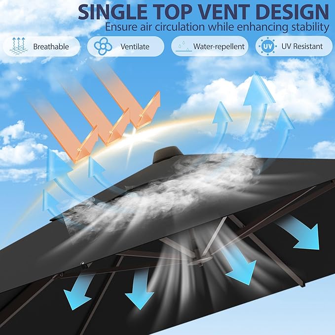 10' X 10' Patio Umbrella Cantilever Outdoor Rectangle Umbrella with Base Included, Heavy Duty 360°Rotation Offset Umbrella for Garden Deck Pool Patio, Black