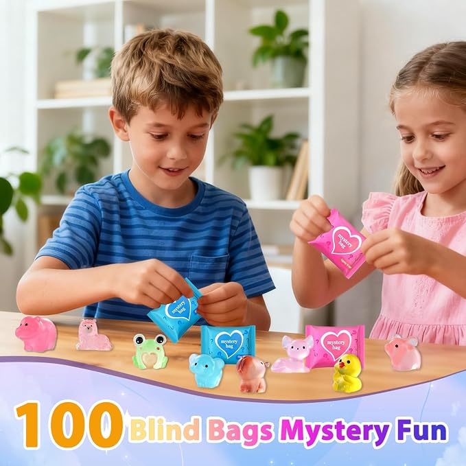 100 Pcs Blind Bags Mystery Resin Animals: Mini Glow in The Dark Resin Animals Mystery Bags for Fairy Garden Dollhouse Décor Collectible Craft Mini Figures