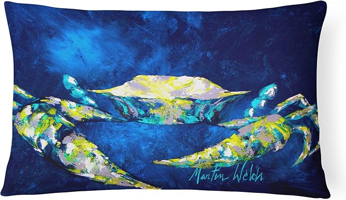 Caroline's Treasures MW1101PW1216 Crab Blue Canvas Fabric Decorative Pillow Machine Washable, Indoor Outdoor Decorative Pillow for Couch, Bed or Patio, 12HX16W
