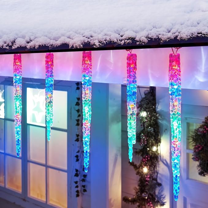 Brightown Icicle Lights Outdoor with Remote, 20ft 100 LED 20 Tubes Connectable Ice Shape Hanging Christmas Lights for Tree Patio Roof Holiday Decor, Multicolor