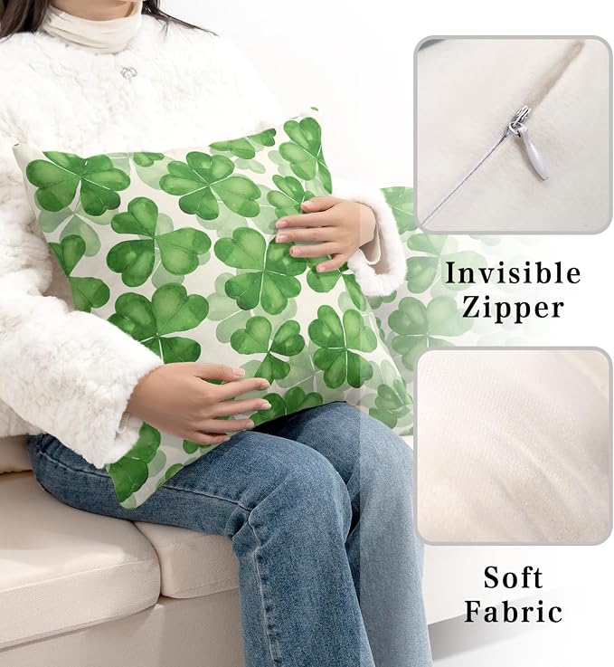 Saint Patricks Day Pillow Covers 18x18 Green Clover Pillow Case Set of 2 Lucky Charm Throw Pillow Covers St Patricks Cotton Blend Cushion Case for Living Room Sofa Couch