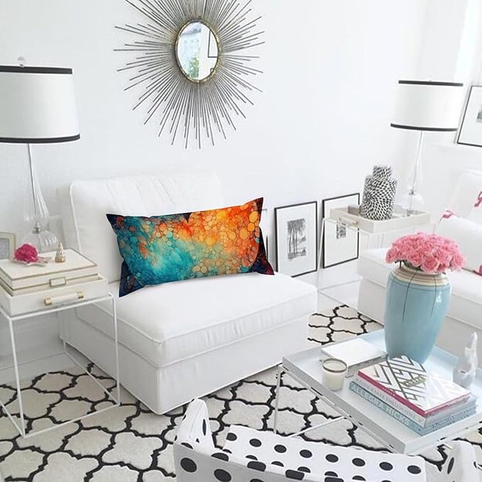 Ink Rainbow Shapes with Gold Lumbar Pillowcases Abstract Alcohol Ink Textures Pillow Case 12x24in Abstract Accent Modern Decorative Pillow Covers for for Home Sofa Couch Decoration