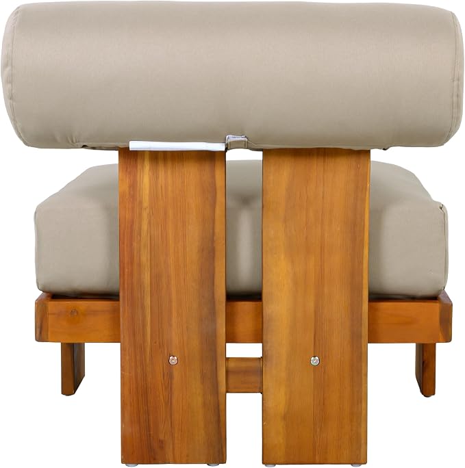 Merax 4-Piece Patio Conversation Set with Acacia Wood Frame, Waterproof Cushions & Round Backrest – Loveseat, 2 Club Chairs & Coffee Table for Garden, Deck & Balcony, Light Brown+Teak