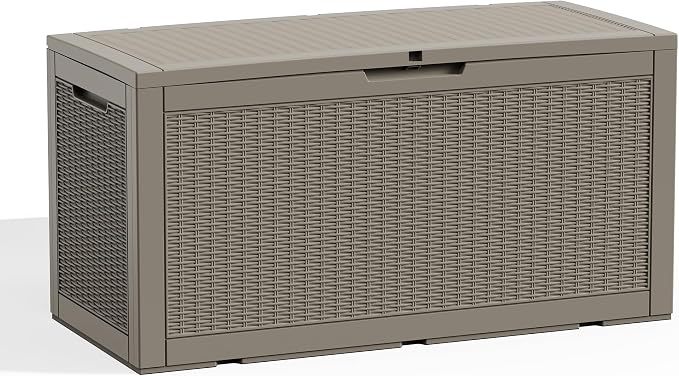 Vixzen 120 Gallon Deck Boxes Outdoor Waterproof, Large Resin Lockable Storage Box with lid for Patio Furniture Cushions, Weatherproof Outdoor Storage Boxes for Garden Tools & Pool Accessories(Grey)