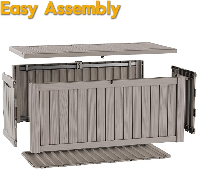 LAUSAINT HOME 180 Gallon Resin Deck Box for Outdoor Storage, XXL Waterproof Patio Storage Bench with 1200lb Weight Capacity, Large Lockable Toy Box for Porch, Poolside and Backyard (Light Brown)