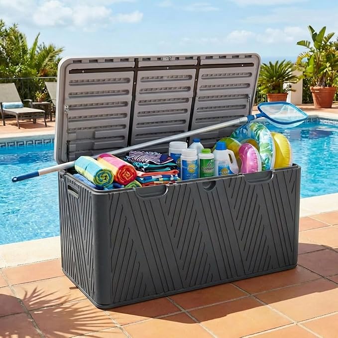 BPS 85 Gallon Resin Deck Box, Outdoor Storage Box Waterproof & Weather-Resistant Lockable, Large Patio Storage Container for Cushions, Garden Tools