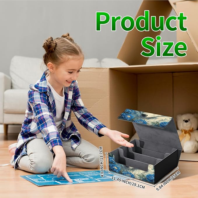 Large Card Deck Box for MTG, Fits 1200+ Sleeved Cards, PU Leather Storage Case with Strong Magnetic Closure, Multiple Colors for TCG CCG Baseball Card Collections, Purple Flower Wolf