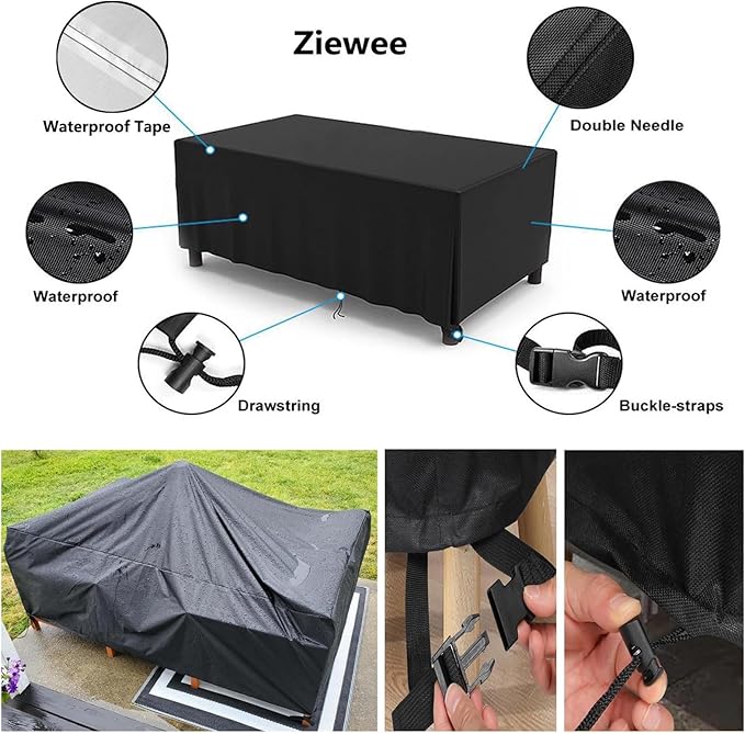 Patio Furniture Covers Outdoor Table Cover Waterproof Rectangular Patio Dining Table Cover Wind Dust Proof Anti-UV Garden Sectional Couch-Cover Table and Chair Set Covers 120"L x 40"W x 29"H Black