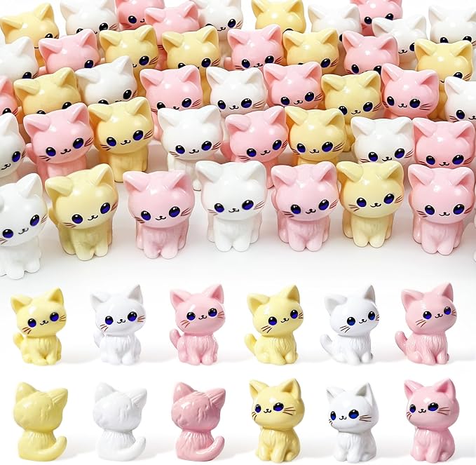 60 Pcs Mini Resin Cat Figurines Tiny Little Cats Miniature Figures for Crafts Fairy Garden Accessories Micro Landscape Decoration