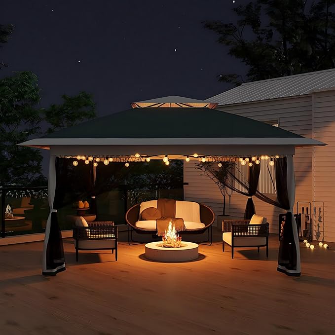 Garvee 12x12FT Pop Up Gazebo with Mosquito Netting, Outdoor Canopy Tent Easy Setup for Backyard Patio Garden Deck, Green