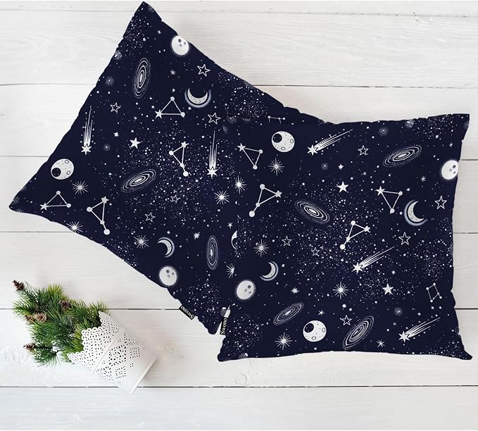 Swono Home Decorative Throw Pillow Covers Galaxy Space, Cosmos Stars Space Galaxy Constellation Set of 2 Modern Pillow Case Cushion Cover for Sofa Couch Bed Farmhouse Pillows Covers Decor 18x18 Inch