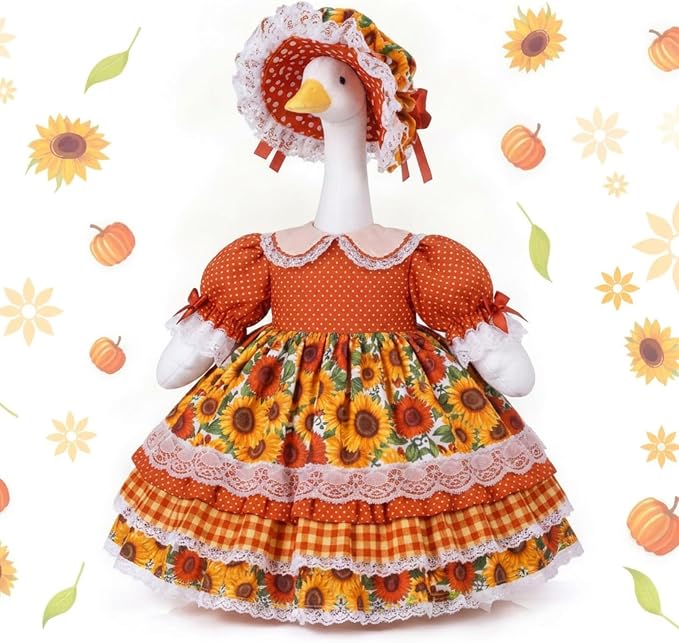 Soulchen 1 Set Fall Sunflower Porch Goose Outfit 23 Inch Cement Goose Clothes Dress and Hat Costume Set for Fall Summer Lawn Garden Yard Decor