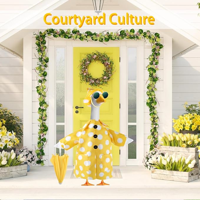 Porch Goose Outfits Summer with Sunglasses & Umbrella & Hat, Polka Dots | For 23" Cement Plastic Goose Statue, Autumn Costumes, Garden Lawn Decor, Goose Costume for Yard Statues, Hawaiian Style