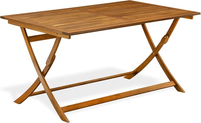 East West Furniture AEBS7CANA 7 Piece Patio Bistro Dining Furniture Set Consist of a Rectangle Outdoor Acacia Wood Table and 6 Folding Arm Chairs, 36x60 Inch, Natural Oil