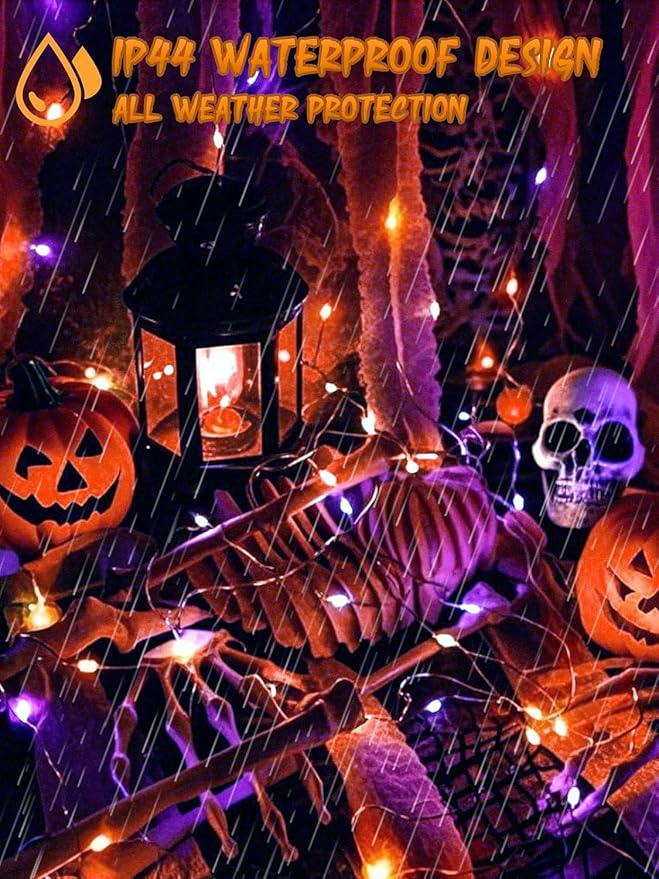 Halloween Fairy Lights Battery Operated 100 LED 33FT 4 Pack Orange Purple | Timer, 8 Modes, Remote Control, Brightness Adjustable Waterproof Twinkle Lights for Indoor Outdoor Party Cpreepy decorations
