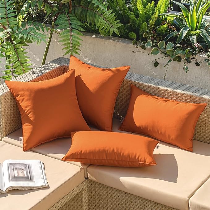 MIULEE Decorative Outdoor Waterproof Pillow Covers 16x16 Burnt Orange | Decorative Patio Furniture,Pack of 2,Accent Square Soild Throw Pillow Covers,Summer Garden Tent Couch Sofa