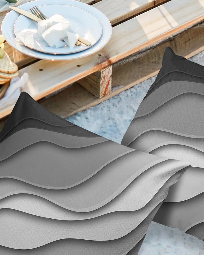 Ombre Abstract Geometry Gradient Grey White Outdoor Waterproof Throw Pillow Covers 24 x 24 Inch Set of 2, Pillowcases Decorative Square Cushion Cases for Patio Furniture Couch Porch Garden