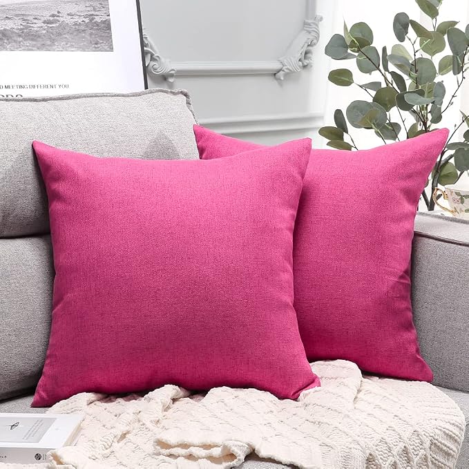 OTOSTAR Pack of 2 Outdoor Waterproof Throw Pillow Covers 16x16 Inch Garden Decorative Pillow Covers Square Outdoor Pillowcase Cushion Case Patio Pillows for Couch Tent Sofa Bench Home Decor (Hot Pink)