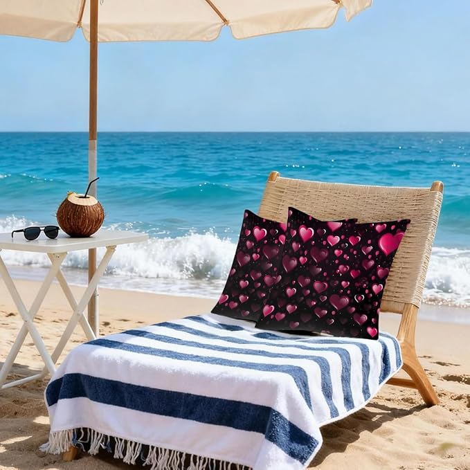 16x16 Inch Outdoor Pillow Covers Set of 2 Waterproof Throw Pillow Covers Decorative Couch Cushion Covers Red Hearts Love Square Pillowcases Protectors for Patio Garden Sofa