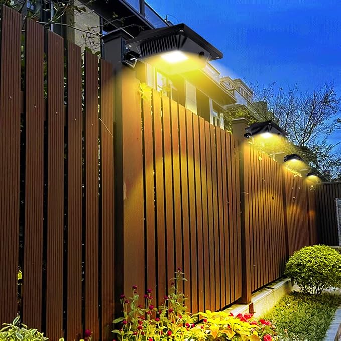 Gutter Solar Patio Decor Lights, 40 LED Deck Outdoor Waterproof Fence for Wall Backyard Porch, Pool, Step Stairs, Yard, Garden, Pathway (2Pack-Black, Warm White)