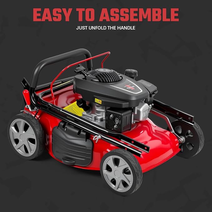 21-Inch Gas Lawn Mower Self Propelled, 131cc 3 in 1 Push Mower Gas Powered, 50L Grass Catcher Big Wheels for Slopes Red