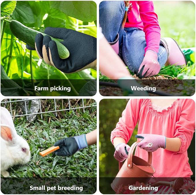 Ainiv 3 Pairs Kids Gardening Gloves Thorn Proof | Soft Rubber Coated Kids Work Gloves with Grippy Gardening Gift