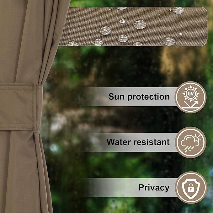 COWVIE 4-Panel 12' x 16' Gazebo Replacement Curtains, Patio Privacy Sidewalls with Double Zipper, Replacement for Outdoor Gazebo Canopy (Curtain Only)