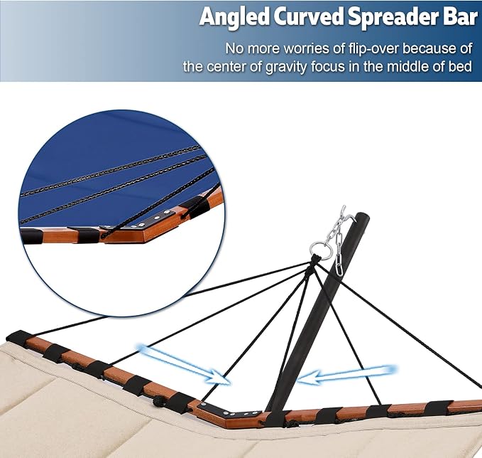 TegerDeger 12FT 2 Person Hammock with Stand Included 55 x 79IN Large Hammock 450LB Capacity with Hardwood Spreader Bar & Nylon Rope for Outside, Patio, Garden, Backyard, Beach - Deep Blue