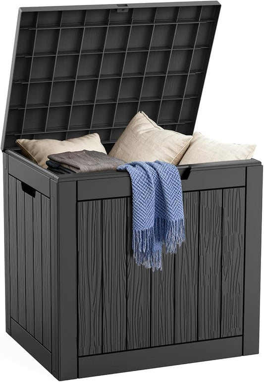DRATO Deck Boxes, 30 Gallon Outdoor Storage Box for Patio Cushion, Garden Tools, Waterproof and UV Resistant, Lockable (Black, 30 Gallon)