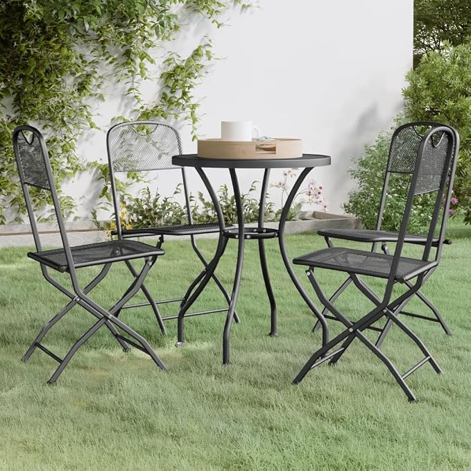 5 Piece Patio Dining Set Expanded Metal Mesh Anthracite | Folding Chairs, E-Coating Finish, Weather-Proof, Space Saving, Outdoor Use