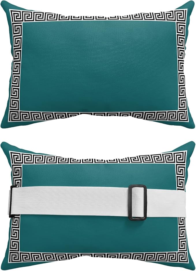 Outdoor Pillows Covers with Inserts Chinese Style Pattern Turquoise Teal Waterproof Pillow with Adjustable Strap Throw Pillows for Patio Furniture Recliner Lounge Chair, 11x16 inch, 1PCS