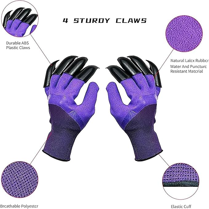 Garden Gloves with Claws for Women and Men,One Size | 2 Pairs, Both Hands, Easy Digging and Planting, Yard Work Safe
