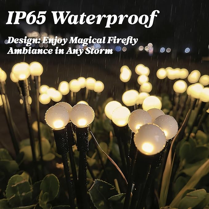 Solar Patio Firefly Lights Outdoor Waterproof (2 Packs, 16 LEDs), Gift for Grandma, Walkway Solar Lights for Outside Landscape Yard Pathway Patio and Lawn