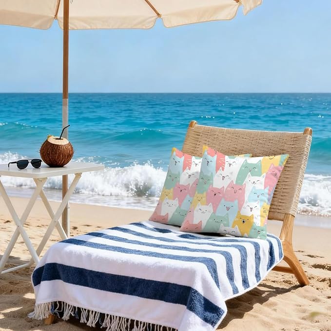 16x16 Inch Outdoor Pillow Covers Set of 2 Waterproof Throw Pillow Covers Decorative Couch Cushion Covers Cats Cute Square Pillowcases Protectors for Patio Garden Sofa