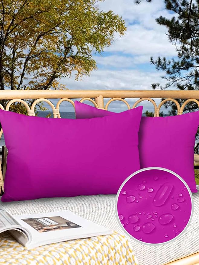 Outdoor Waterproof Throw Pillow Covers Set of 2 Rosy Red Lumbar Pillowcases 20x12 Inches Solid Pink Color Patio Decorative Pillows Cushion Case Patio Pillows for Couch Bed Chair Garden
