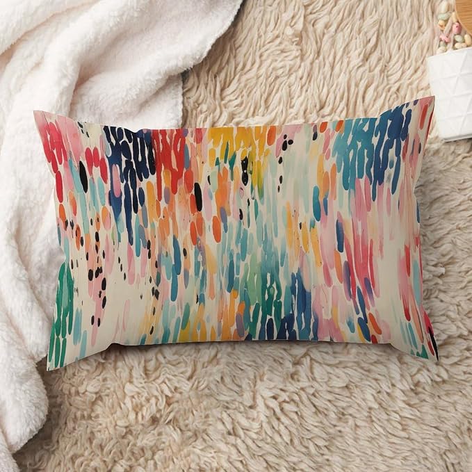 Make It Rain Fiesta Lumbar Throw Pillow Cover Rainbow Colorful Throw Pillow Cover Abstract Outdoor Garden Decoration for for Sofa Bedroom Car Couch 16x26in