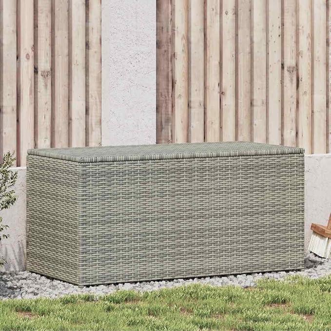 Poly Rattan Outdoor Storage Chest 39.4x19.7x19.7 Inches with PE Liner and Zipped Closure for Patio Cushions and Garden Supplies