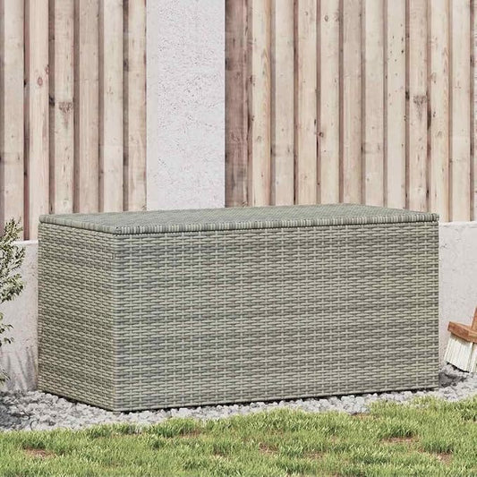 Poly Rattan Patio Storage Box with Liner 39.4"x19.7"x19.7" Gray, Outdoor Furniture Cushion Organizer, Spacious Trunk for Garden Supplies Storage, 4 Elevated Feet for Air