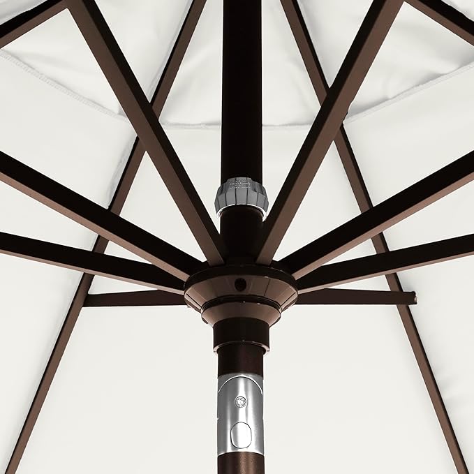 California Umbrella 12-Year-Non-Fading, 9Ft Premium Sunbrella Patio Umbrella, Hand-Crank, Button-Tilt, Bronze Frame, Natural Fabric
