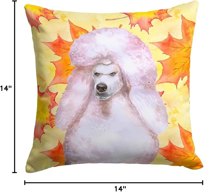 Caroline's Treasures BB9978PW1414 White Standard Poodle Fall Fabric Decorative Pillow, Yellow Machine Washable, Indoor Outdoor Decorative Pillow for Couch, Bed or Patio, 14Hx14W
